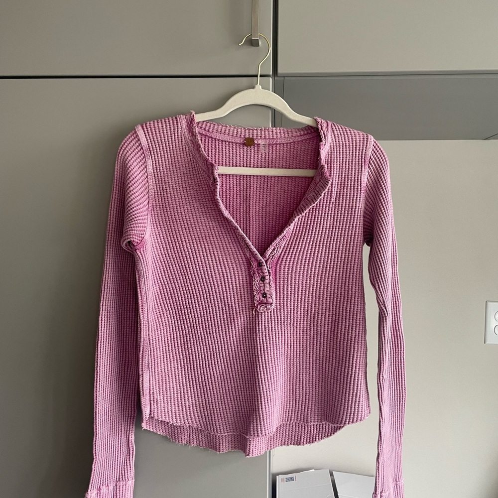 Free People Mauve Waffle Knit Henley Blouse